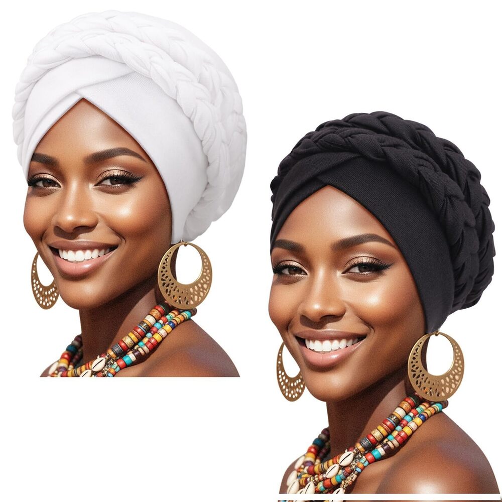 1987 African Turban Caps Beanie Pre-Tied Double Twisted Braids Headwraps